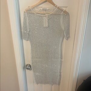 NWT Hot & Delicious Elegant Silver Sequin Sheer Dress Women Size Large